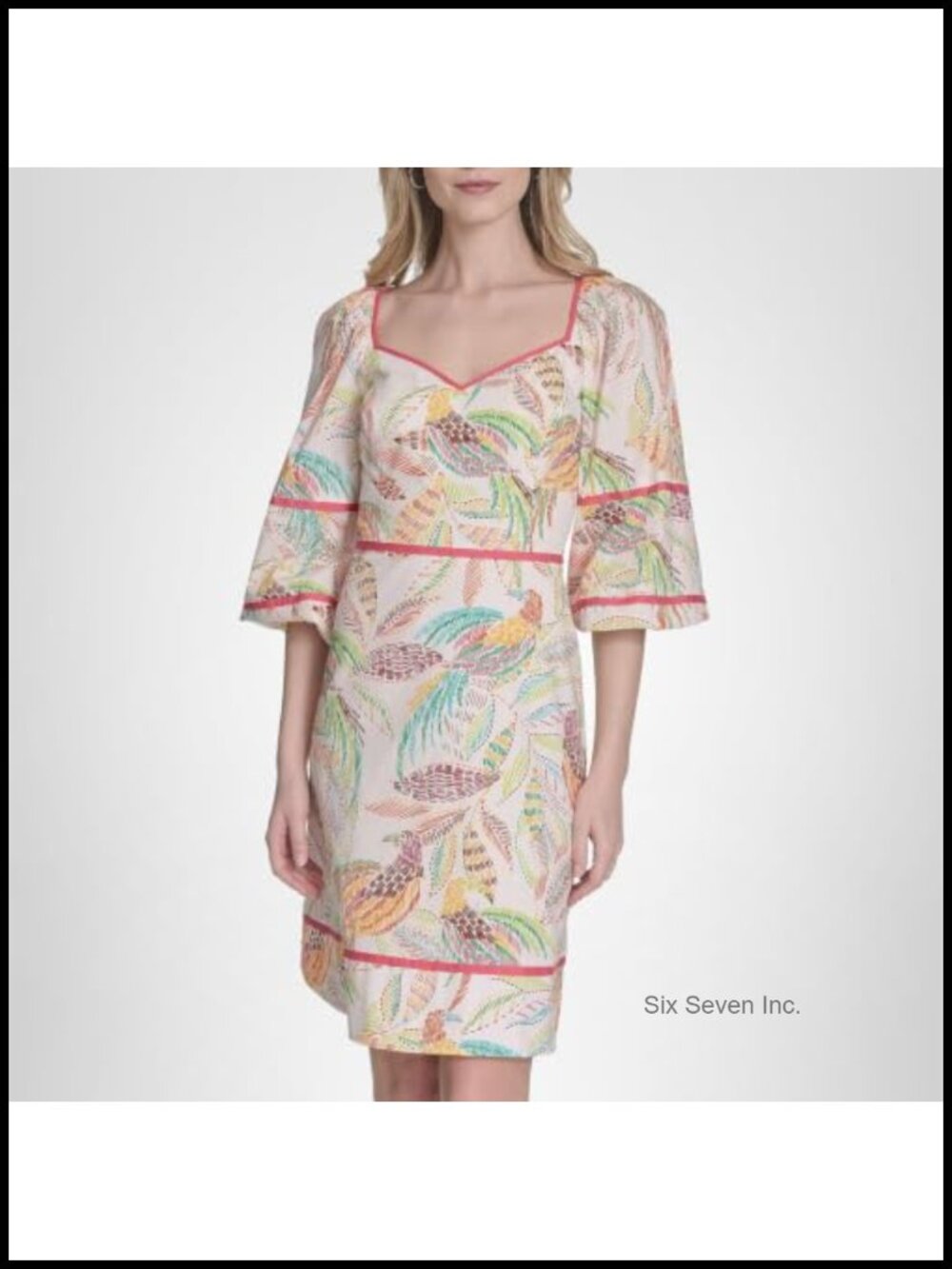 Vince Camuto Women's Half Sleeve Sweetheart Neck Mini Dress Cotton
